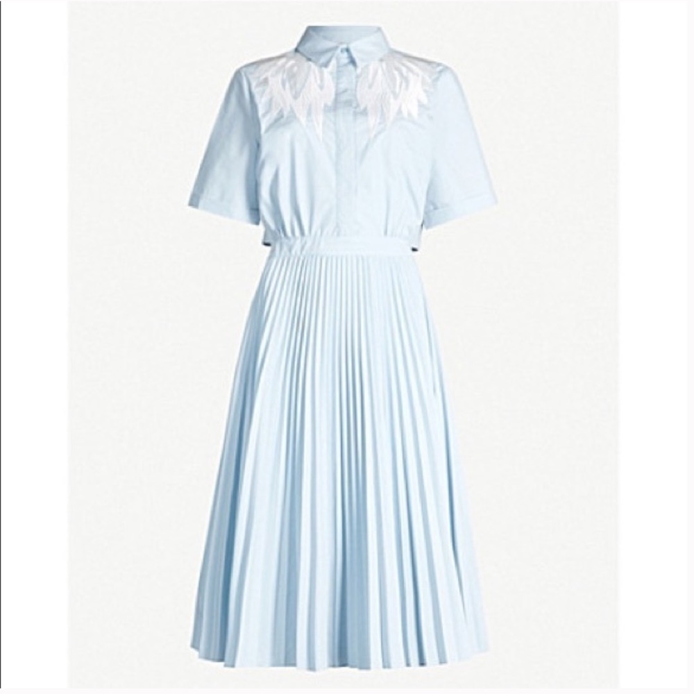 MAJE- Baby Blue Plissee feathered Embroidered Midi Dress